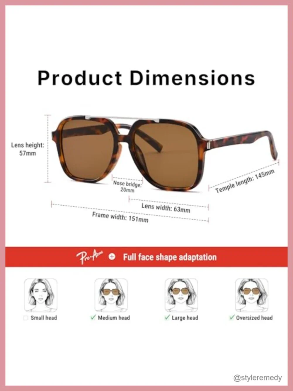 Oversized Aviator Sunglasses Retro Square Frame UV400 Protection